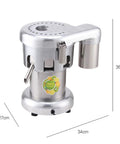 USZWBY Heavy Duty Cold Press Electric Juicer 370W Stainless Steel Centrifugal Juice Extractor with dimensions marked on image.