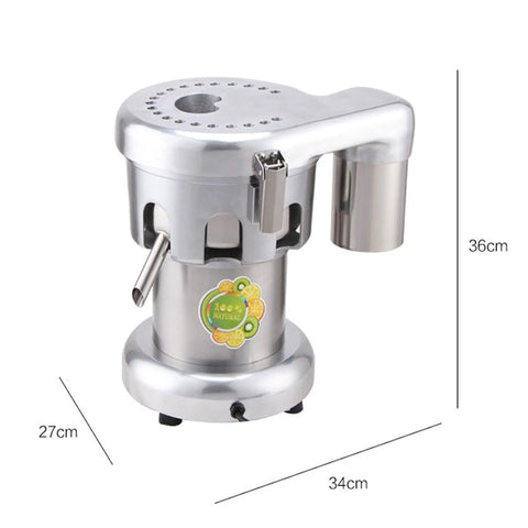 USZWBY Heavy Duty Cold Press Electric Juicer 370W Stainless Steel Centrifugal Juice Extractor with dimensions marked on image.