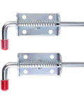 Spring Pin Latch Lock 2pcs for Utility Trailer Gate, Silver, showing spring-loaded mechanism and mounting holes.