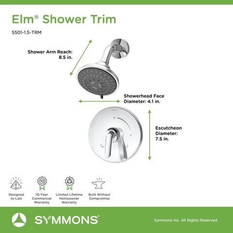 Elm 5 Spray Single Handle Shower Trim In Polished Chrome With 1.5 GPM Valve Not Included Brass Construction Built To Last