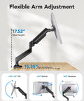 Gas Spring Monitor Arm For 13 To 34 Inch Screens Adjustable Desk Mount With VESA 75x75 And 100x100 Supports 4.4 To 22 Lbs C Clamp Or Grommet Base Ergonomic Setup For Work Or Gaming showing flexible arm adjustment on desk