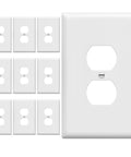 Jumbo Duplex Outlet Wall Plate Covers Oversize 1 Gang 5.5 By 3.5 Gloss Finish White Polycarbonate Thermoplastic Durable 10 Pack