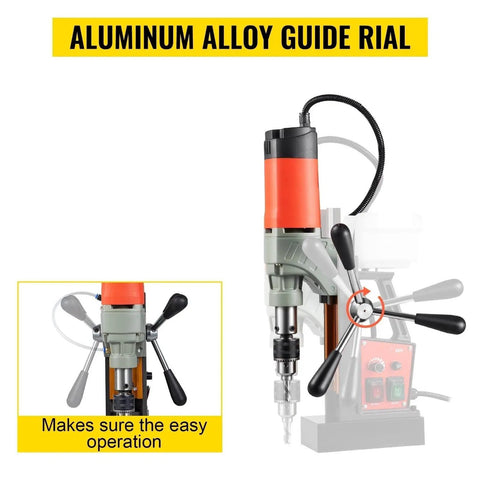 Magnetic Drill Press 1200W Heavy Duty Mag Drill with 40mm Capacity showing aluminum alloy guide rail for precise operation.