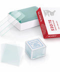 150 Piece Glass Microscope Slides And Covers Set With 50 Blank Slides And 100 Coverslips For Wet Mounts, Classroom And Home Lab Experiments, Ground Edge, 1 By 3 Inches, Compatible With Most Microscopes. Glass slides and coverslips in labeled boxes