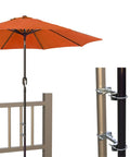 Stainless Steel Mast To Mast Clamp Anti Vibration Antenna Mount Without The Pole For Outdoor Use V Jaw Brackets U Bolts Nuts Washers Kit attached to umbrella pole on patio rail.