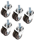 Swap Old Office Chair Wheels With This Set Of Five Slick Dual Wheel Casters That Roll Smooth And Silent On Wood Or Carpet Featuring Secure Threaded Stems For Easy Swapping - close-up of five dual wheel casters