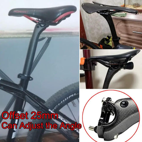 Lightweight Carbon Seat Post 27.2mm for Road and MTB Bikes full carbon fiber with 3K matte finish, installed, 25mm offset, side view.