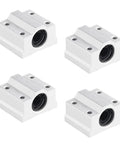 Four SCS8UU bearings from 8mm x 200mm Linear Motion Rod Guide Set With 4 SCS8UU Bearings And 4 SK8 Aluminum Rail Supports For CNC Machines.