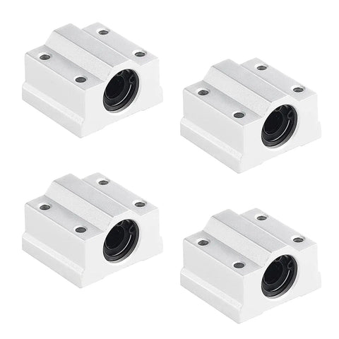 Four SCS8UU bearings from 8mm x 200mm Linear Motion Rod Guide Set With 4 SCS8UU Bearings And 4 SK8 Aluminum Rail Supports For CNC Machines.