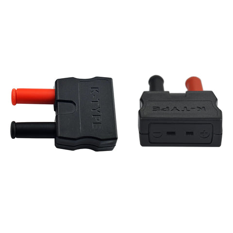 ZIBOO banana plug adapter to K-type thermocouple; two black plastic adapters with red and black banana plugs