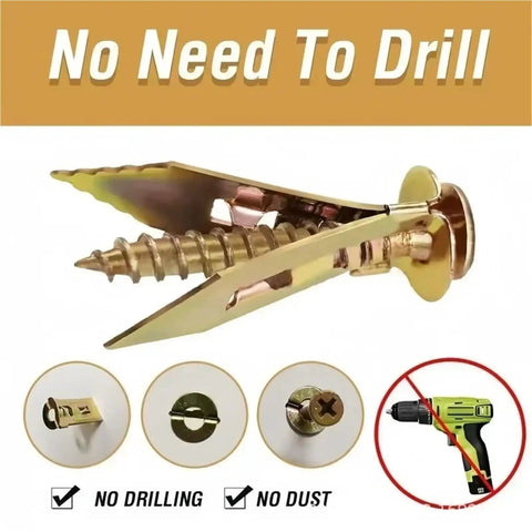 Heavy Duty Wood Screw And Drywall Anchor Kit With Self Drilling Expansion Screws For Gypsum Board Yellow Zinc Plated Rust Resistant And Easy No Prep Install For Strong Wall Mounts, no-drill drywall anchor