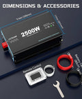 Beefy 2500W Pure Sine Wave Inverter With Transfer Switch For RVs And Trucks 12V DC To 120V AC Converter and included accessories