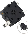 Electric Room Heater Rotary Switch 250V 16A with 3 Pin and 5 Pin Selector Control, black, front view