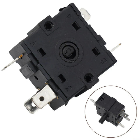 Electric Room Heater Rotary Switch 250V 16A with 3 Pin and 5 Pin Selector Control, black, front view
