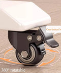 Close-up of Cool Electric Lift Over Bed Table With Wheels providing one-button brake on a 360° rotatable wheel, ideal for mobility.