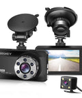Dual Front And Rear Dash Cam For Cars With 1080P HD Recording, 170 Degree Wide Angle, 3.0 Inch LCD, Night Vision And G Sensor