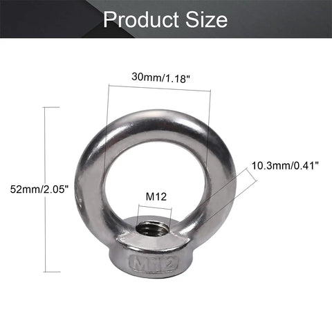 Heavy Duty Lifting Eye Nuts Kit M12 Stainless Steel 304 Ring Shape Fasteners size diagram with 1.18 inch diameter