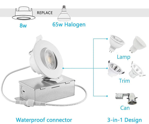 Three Inch Gimbal LED Recessed Light With Dimmable Canless Design EZ Install 8W Color Temperature Selectable 3-in-1 parts diagram