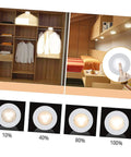 Six Pack LED Cabinet Lights Set With Dimmable Warm White Under Cabinet Lighting installed in cupboard and bedroom with touch control dimmer.