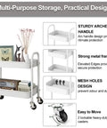 Durable 2 Tier Metal Rolling Cart With Handle And Locking Wheels White Go-To Kitchen Bathroom Laundry Office Storage Organizer On Wheels Great For Small Spaces And Heavy Loads