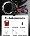 16-Inch Toroidal Electric Concrete Ring Saw 5500W Dry Wet Cutting With Water Pump Max Depth 11.8 Inch with accessories displayed including water pump and pipes.