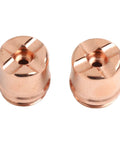 Two brass nozzles for plasma cutting, part of Six Piece Plasma Torch Consumable Shield Cups And Brass Nozzles For Sl60 Sl100.