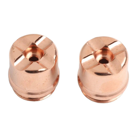 Two brass nozzles for plasma cutting, part of Six Piece Plasma Torch Consumable Shield Cups And Brass Nozzles For Sl60 Sl100.