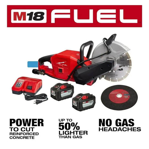 Hella Tough 18V Cordless Cut Off Saw Kit For Concrete And Masonry Includes Two 12.0 Ah Batteries Rapid Charger 9 Inch Diamond Blade Abrasive Disc Heavy Duty Power Tool Rig Pro Performance Setup