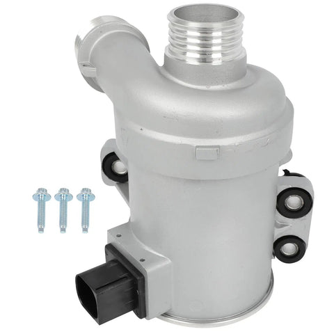Factory Grade Electric Water Pump For Bmw 328i 2012 To 2016 Straight Dropin Swap view with mounting bolts, silver finish, compact design.