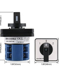 Front and side view of Rotary Cam Changeover Switch 20A With 8 Terminals Three Positions Two Pole Two Phase Latching Function AC 660V