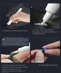 Usage guide for Action Figure Joint Reinforcement Glue Pen For Model Kits Toy Repair Adhesive showing shaking and applying adhesive.