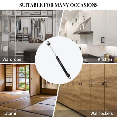 Six Pack 100N Gas Struts for 10 Inch Cabinet Doors Cabinet Shocks and Lift Supports with Round Mounting Plates in wardrobe, kitchen, wall lockers, tatami room.