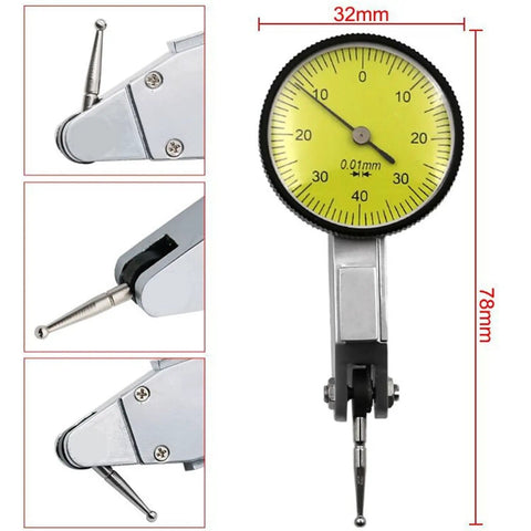 Digital Caliper, Dial Indicator Extension Swivel Clamp Digital Altimeter with 0.01mm accuracy and yellow dial.
