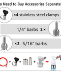 Two Pairs Ball Lock Disconnect Kit With MFL Quick Disconnect Swivel Nuts For Easy Hose Swaps Includes 5/16 Inch Gas And 1/4 Inch Liquid Barb Fittings For Your Homebrew Kegging Setup, stainless steel clamps