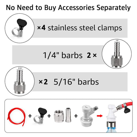 Two Pairs Ball Lock Disconnect Kit With MFL Quick Disconnect Swivel Nuts For Easy Hose Swaps Includes 5/16 Inch Gas And 1/4 Inch Liquid Barb Fittings For Your Homebrew Kegging Setup, stainless steel clamps