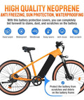 Orange electric bicycle with Thickened Battery Cover For Electric Bicycles Ebike Frame Protector Medium Size With Three Size Options