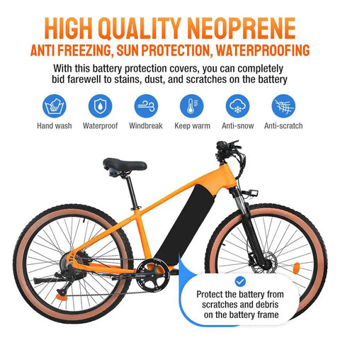 Orange electric bicycle with Thickened Battery Cover For Electric Bicycles Ebike Frame Protector Medium Size With Three Size Options