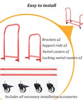 Heavy Duty Rolling Tire Storage Rack Holds Four Wheel Rims Sturdy Cold Rolled Steel Mobile Garage Organizer Cart assembly parts including brackets and casters.