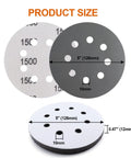 5 Inch Sanding Discs Set With 8 Hole Hook And Loop Wet Dry Sandpaper Sheets 50 Pack Includes 5 Inch Interface Pad For Random Orbital Sander Pro Grade Assorted Grits 80 To 2000 For Auto Wood Metal Plastic showing sizing details