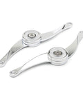 Top Shelf Zinc Alloy Lid Lift Supports With Zero Drag Soft Close Action, Heavy Duty Hardware For Cabinet Doors, close-up view of two chrome hinges.