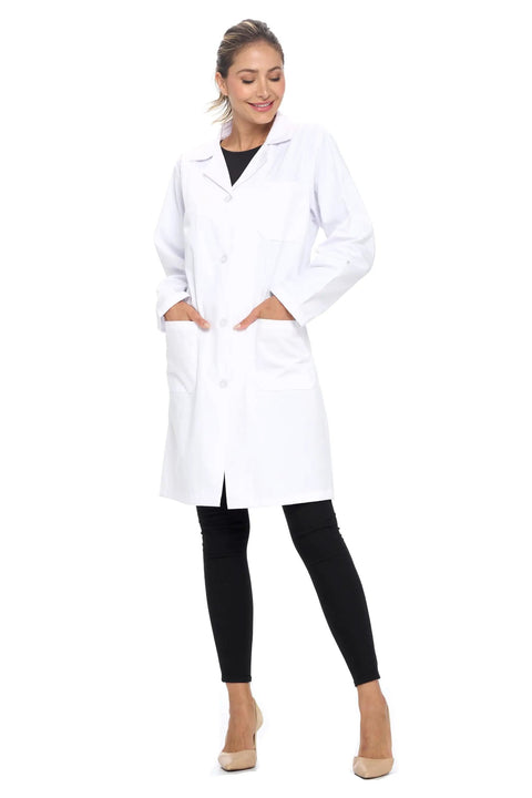 Unisex 40 Inch Lab Coat With Long Sleeves White Professional Medical Coat Breathable 65 35 Poly Cotton Blend Stain And Wrinkle Resistant