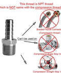 Diagram showing Beduan Stainless Steel Three Eighths Hose Barb To Three Eighths Npt Male Home Brew Fittings and incompatible compression connections.