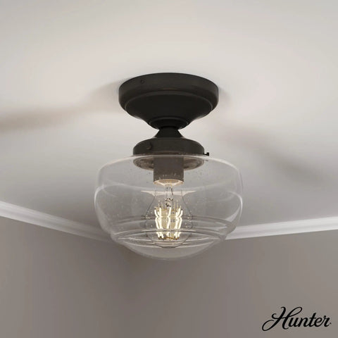 Saddle Creek 1 Light Noble Bronze Schoolhouse Flush Mount Ceiling Light Dimmable Fixture For Cozy Bedrooms Kitchens Foyers And Bathrooms With Seeded Glass Shading And Durable Steel Construction