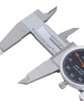 6 Inch Dial Caliper With 0.001 Inch Resolution Black Face Red Needle Stainless Steel Satin Chrome Finish close-up