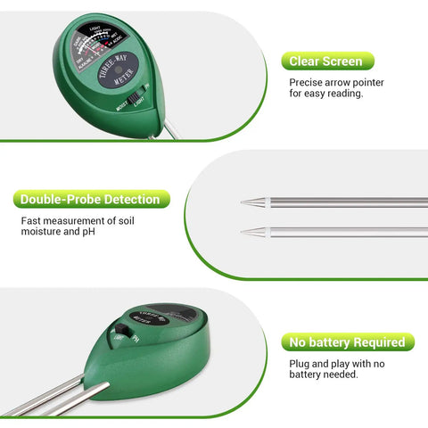 3 In 1 Soil Moisture Light pH Tester For Indoor And Outdoor Plants No Battery Needed Hydrometer with clear screen and double probes