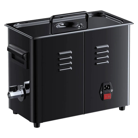 Heavy Duty 6 Liter Ultrasonic Cleaner With Digital Timer And Heater, black stainless steel design with control panel.