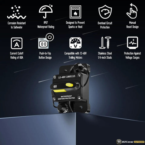 Trolling Motor Stabilizer Bundle With Bow Mount Support And 60 Amp Waterproof Circuit Breaker For Electric Trolling Motors