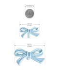 Blue Bow Dresser Knobs 4 Pack Small Decorative Cabinet Drawer Pull Handles For Girls Bedroom And Nursery Decor Two Size Options With Screws And Washers Included Easy To Install Vintage Cute Home Hardware, showing two knobs with size comparisons
