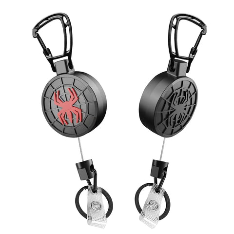 Heavy Duty Retractable Keychain With Carabiner Badge Holder And Tactical ID Reel, 30 Inch Steel Cord, Rugged Key Ring, Rotating Totem