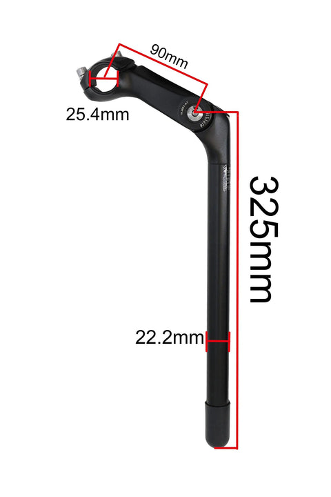 Alloy Adjustable Quill Stem With 340mm Extension Tube, 0 to 90 Degree Tilt, 22.2mm Quill And 25.4mm Handlebar Compatibility shown
